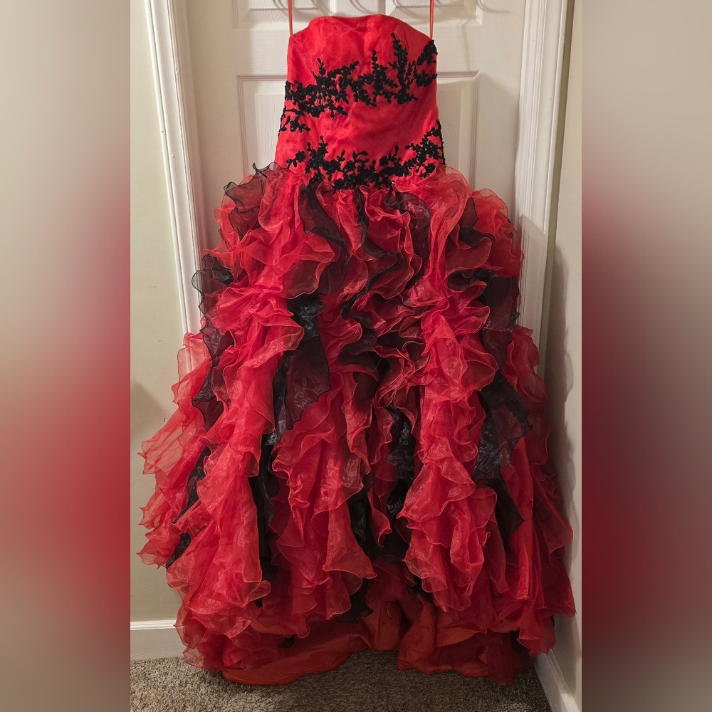 *Costume Potential* Red and Black Ballgown With an Embellished Corset